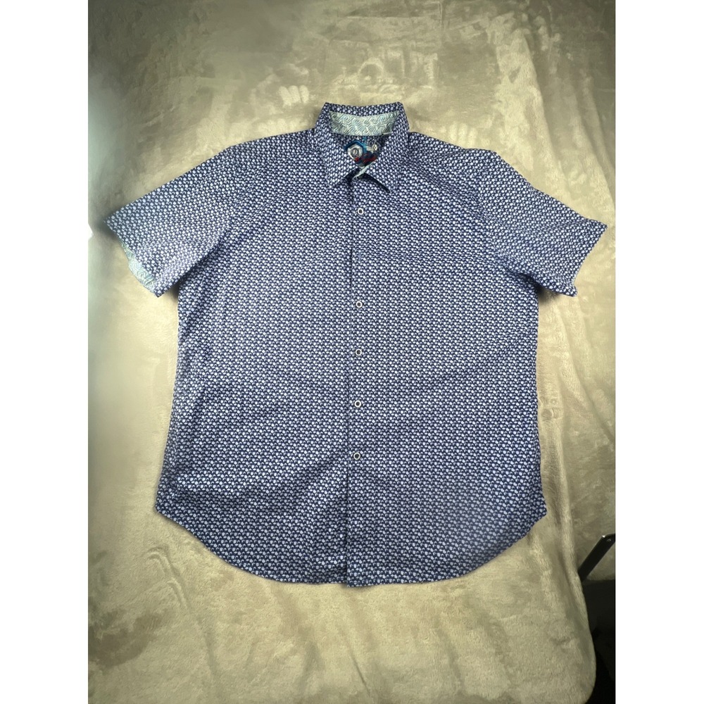 Robert Graham Mens 2XL Blue Geometric Cube Print Short Sleeve Button Down Shirt